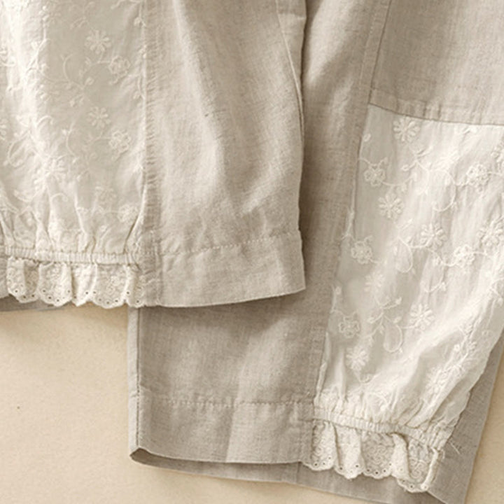 Pantalones harén de algodón para mujer, de largo 7-8, con bolsillos y bordado informal de tela de retazos y Buddha Stones - image 15