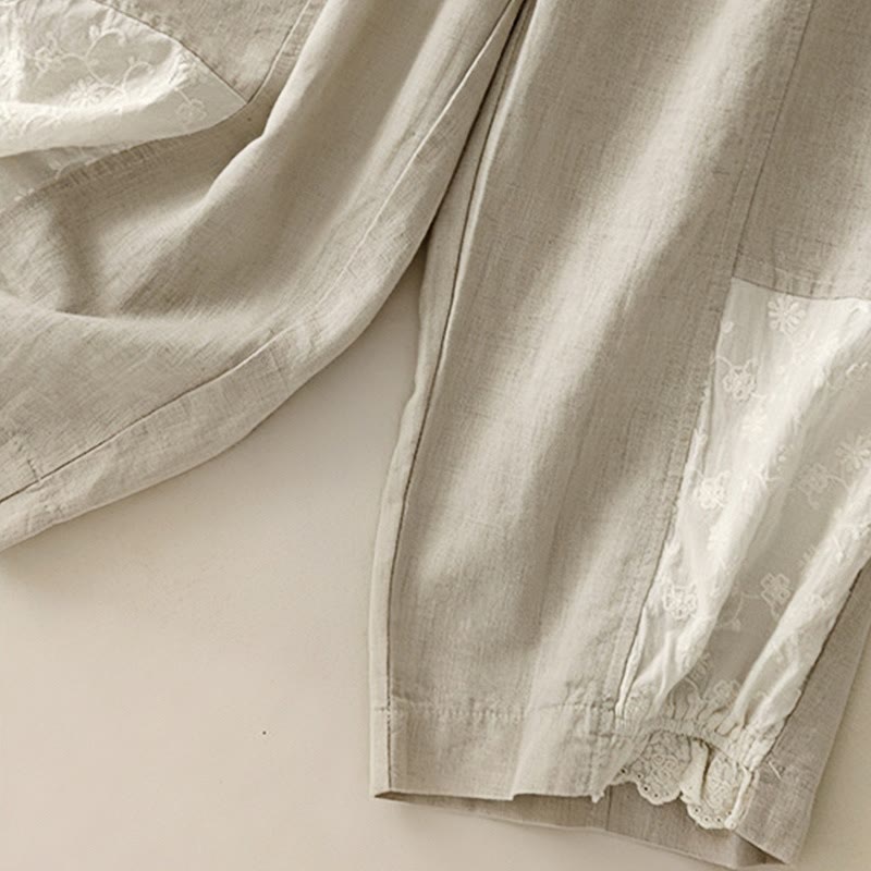 Pantalones harén de algodón para mujer, de largo 7-8, con bolsillos y bordado informal de tela de retazos y Buddha Stones - image 13