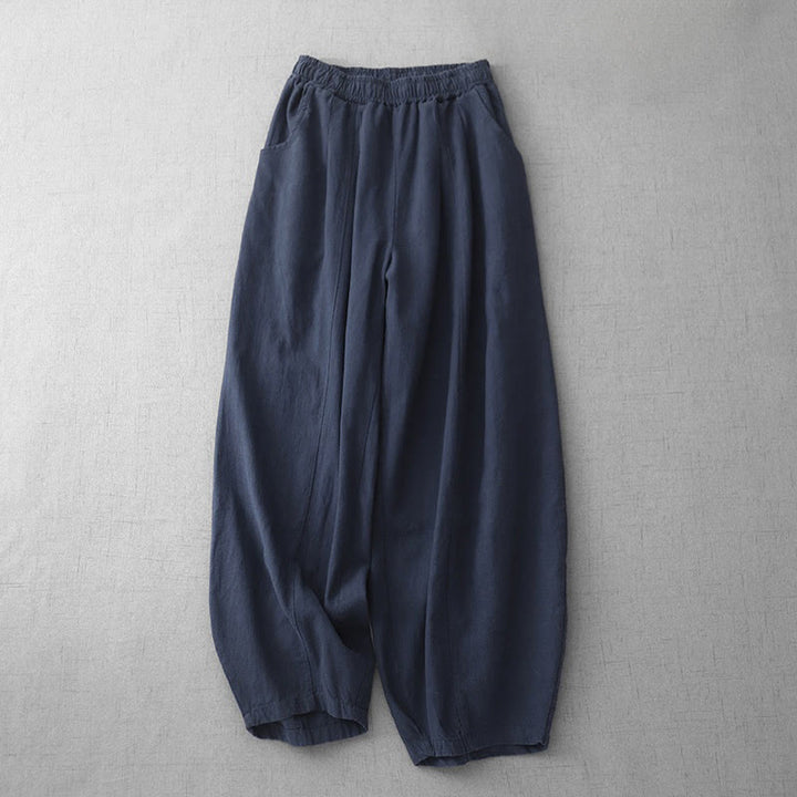 Pantalones harén de lino y algodón para mujer, informales, lisos, de largo 7-8, con bolsillos y estampado Buddha Stones