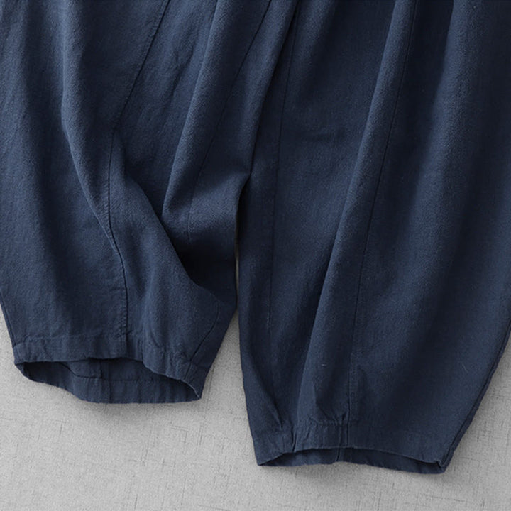 Pantalones harén de lino y algodón para mujer, informales, lisos, de largo 7-8, con bolsillos y estampado Buddha Stones