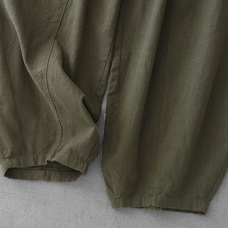 Pantalones harén de lino y algodón para mujer, informales, lisos, de largo 7-8, con bolsillos y estampado Buddha Stones