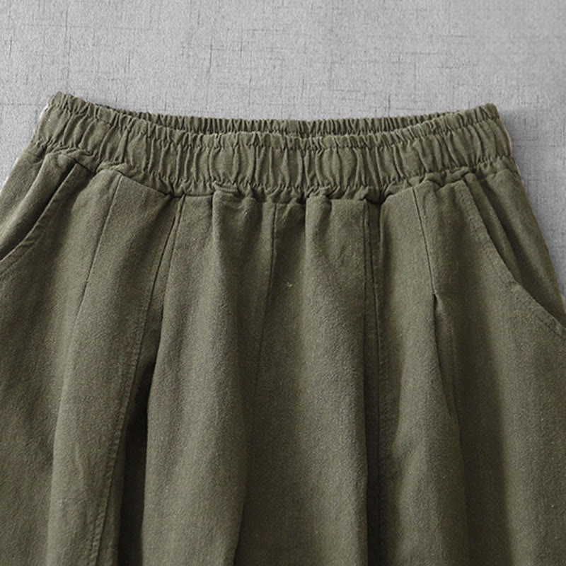 Pantalones harén de lino y algodón para mujer, informales, lisos, de largo 7-8, con bolsillos y estampado Buddha Stones