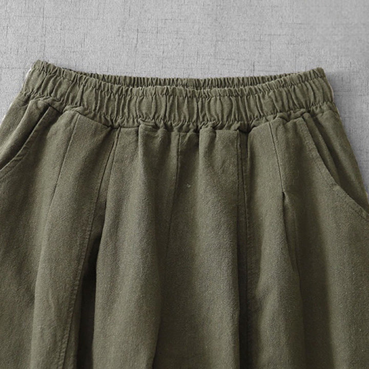 Pantalones harén de lino y algodón para mujer, informales, lisos, de largo 7-8, con bolsillos y estampado Buddha Stones