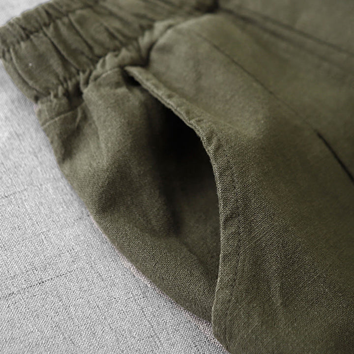 Pantalones harén de lino y algodón para mujer, informales, lisos, de largo 7-8, con bolsillos y estampado Buddha Stones