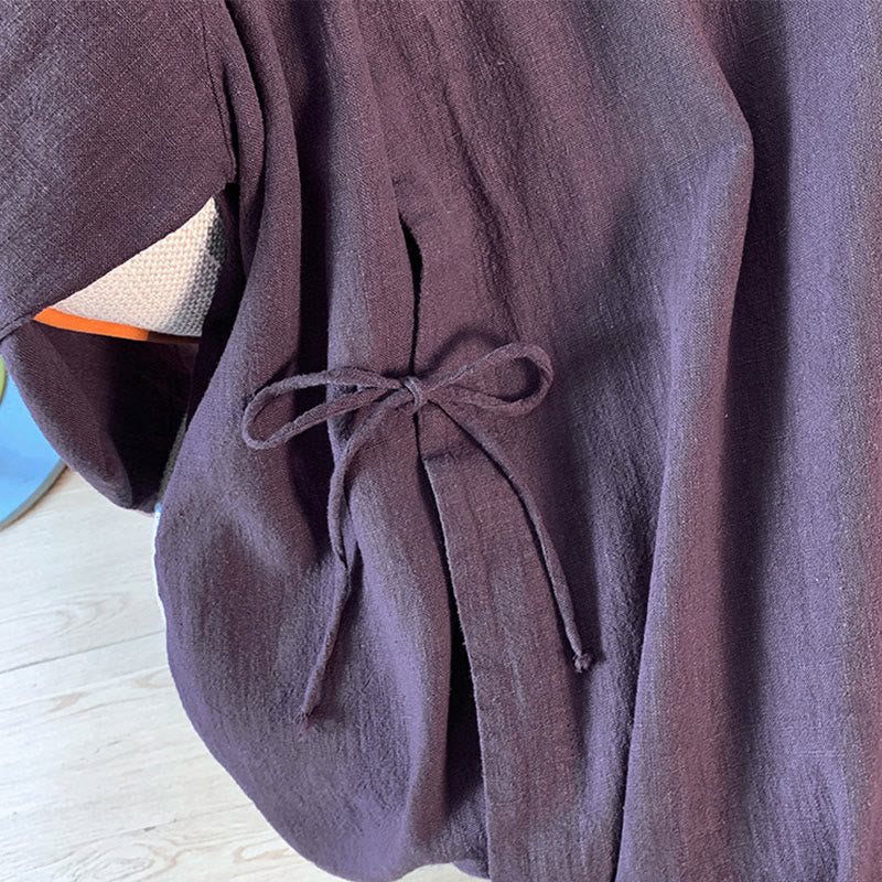 Camisa informal de manga larga con cuello alto y botones de rana para mujer de Buddha Stones - image 5