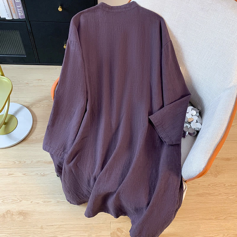 Camisa de manga larga con cuello alto y botones de estilo casual para mujer con estampado de Buddha Stones. - image 1