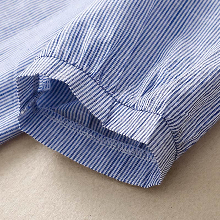 Camisa de lino y algodón de media manga con escote en V y diseño de flores bordadas de estilo bohemio para mujer con Buddha Stones - image 8