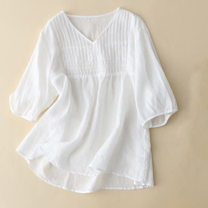 Camisa informal holgada de media manga con cuello en V para mujer con Buddha Stones - image 11