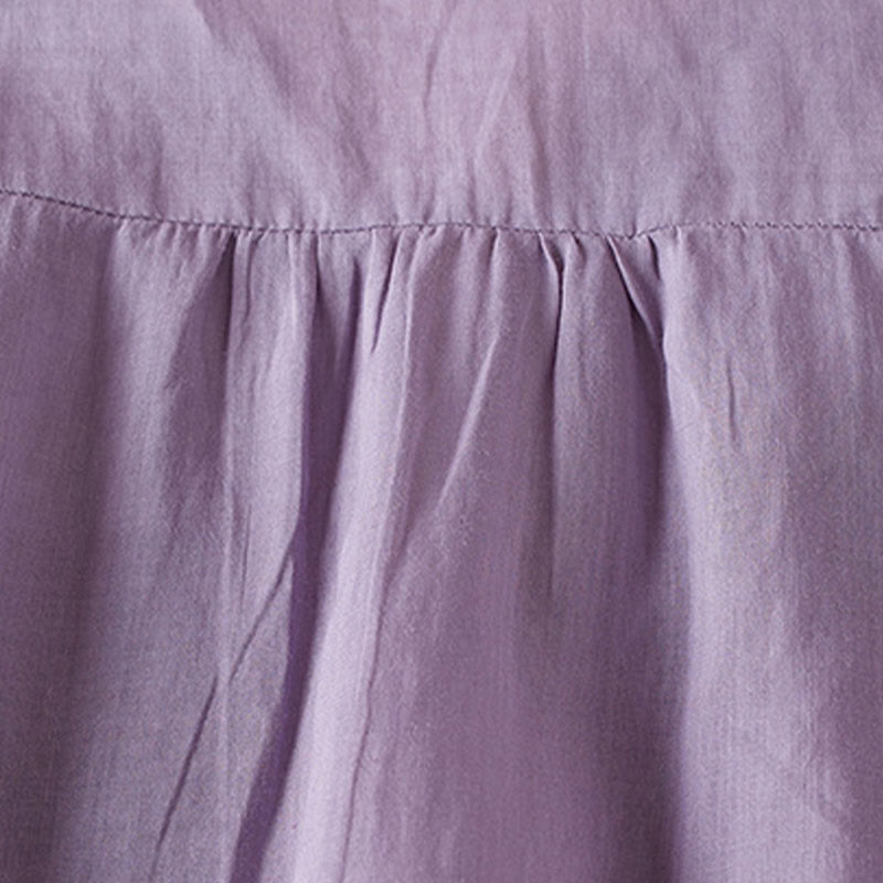 Camisa de algodón de manga corta con cuello en V y diseño de plantas bordadas informales con Buddha Stones para mujer - image 3