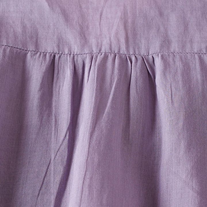 Camisa de algodón de manga corta con cuello en V y diseño de plantas bordadas informales con Buddha Stones para mujer - image 3