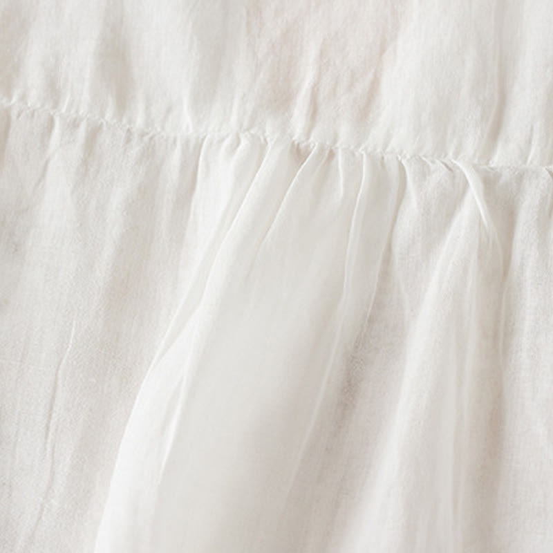 Camisa de algodón de manga corta con cuello en V y diseño de plantas bordadas informales con Buddha Stones para mujer - image 14