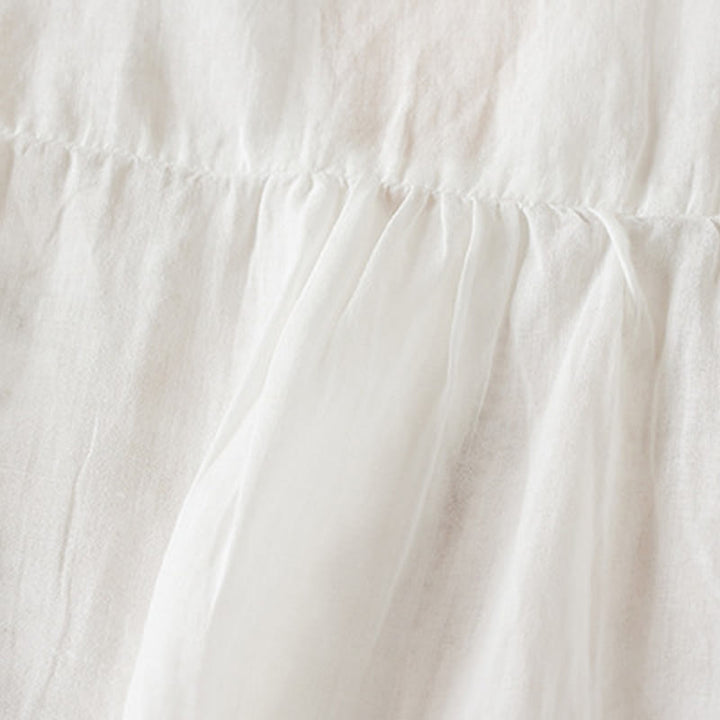 Camisa de algodón de manga corta con cuello en V y diseño de plantas bordadas informales con Buddha Stones para mujer - image 14