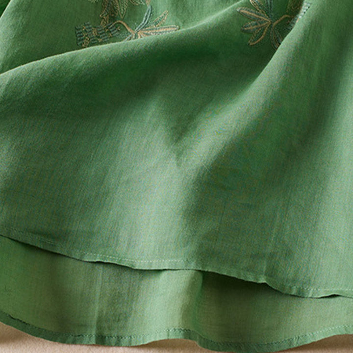 Camisa de algodón de manga corta con cuello en V y diseño de plantas bordadas informales con Buddha Stones para mujer - image 26