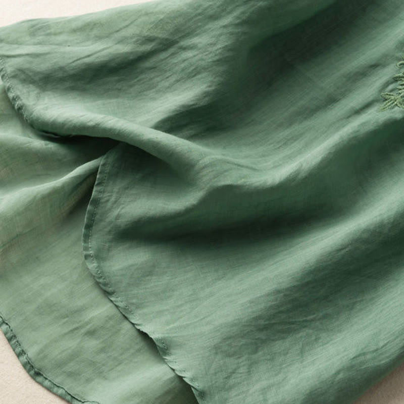 Camisa de algodón de media manga con cuello en V y diseño floral con bordado informal de Buddha Stones para mujer - image 15