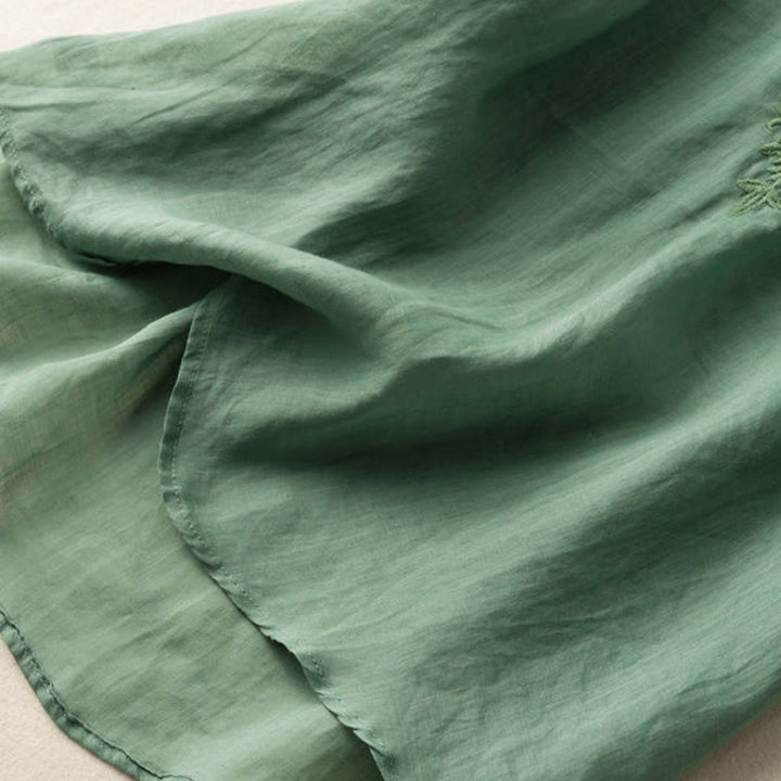 Camisa de algodón de media manga con cuello en V y diseño floral con bordado informal de Buddha Stones para mujer - image 15