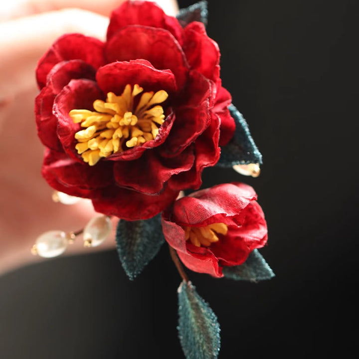 Pinza para el pelo con forma de mariposa, camelia roja, estilo chino, con Buddha Stones , peine, horquilla, accesorio para el pelo