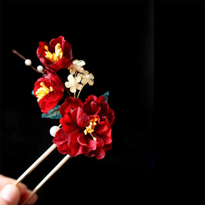 Pinza para el pelo con forma de mariposa, camelia roja, estilo chino, con Buddha Stones , peine, horquilla, accesorio para el pelo