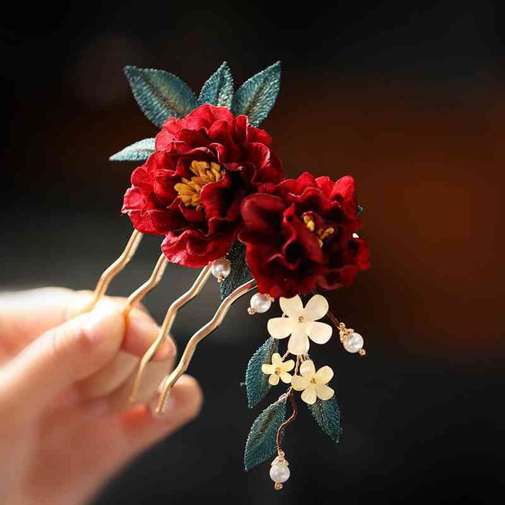 Pinza para el pelo con forma de mariposa, camelia roja, estilo chino, con Buddha Stones , peine, horquilla, accesorio para el pelo