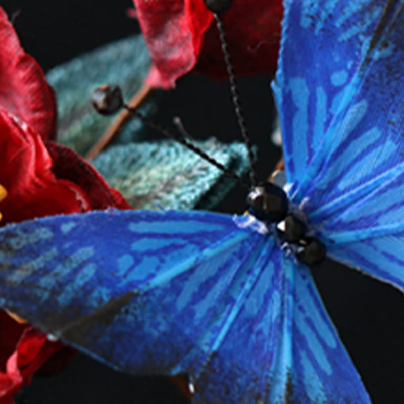 Horquilla de estilo chino clásico con Buddha Stones , flor roja y mariposa azul