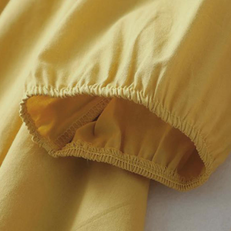 Camisa de lino y algodón de media manga con diseño de cuello con volantes y botones de rana para mujer con Buddha Stones - image 6