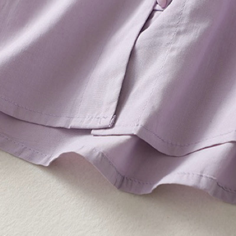 Camisa de lino y algodón de media manga con diseño de cuello con volantes y botones de rana para mujer con Buddha Stones - image 12