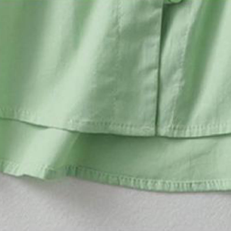 Camisa de lino y algodón de media manga con diseño de cuello con volantes y botones de rana para mujer con Buddha Stones - image 19