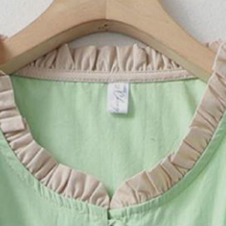 Camisa de lino y algodón de media manga con diseño de cuello con volantes y botones de rana para mujer con Buddha Stones - image 16