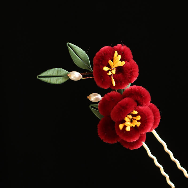 Horquilla para el pelo con diseño clásico chino de Buddha Stones, flor roja, mariposa azul, pasador para el pelo