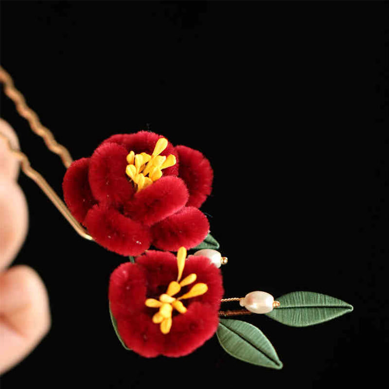 Horquilla para el pelo con diseño clásico chino de Buddha Stones, flor roja, mariposa azul, pasador para el pelo