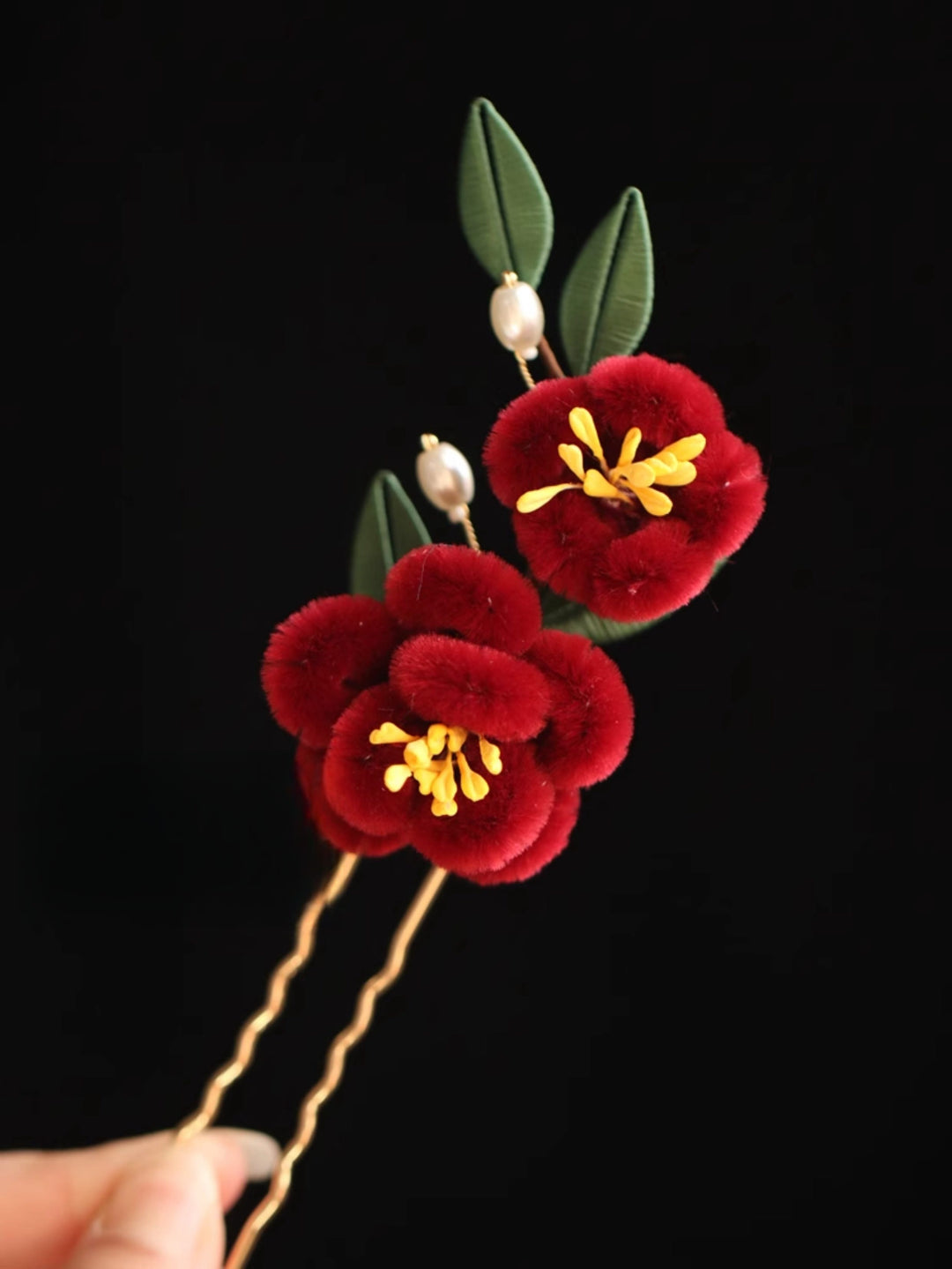 Horquilla para el pelo con diseño clásico chino de Buddha Stones, flor roja, mariposa azul, pasador para el pelo