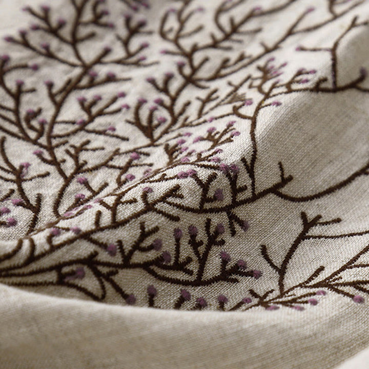 Camiseta de manga corta de algodón y lino con cuello redondo y diseño informal de árbol bordado con Buddha Stones y cordón ajustable para mujer. - image 9
