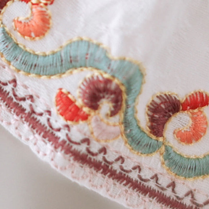 Camisa de lino y algodón con mangas tres cuartos y cuello redondo para mujer con diseño informal de jacquard y botones de rana de Buddha Stones - image 7