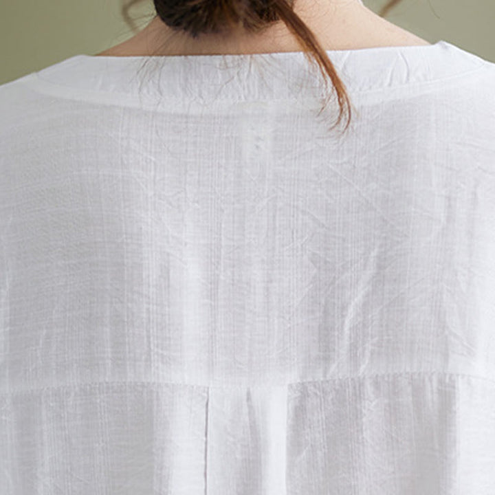 Camisa de viscosa de media manga con diseño de escote en V y estampado casual de Buddha Stones para mujer - image 8