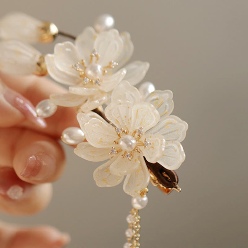 Pinza para el pelo lateral con borlas de magnolia clásicas y Buddha Stones