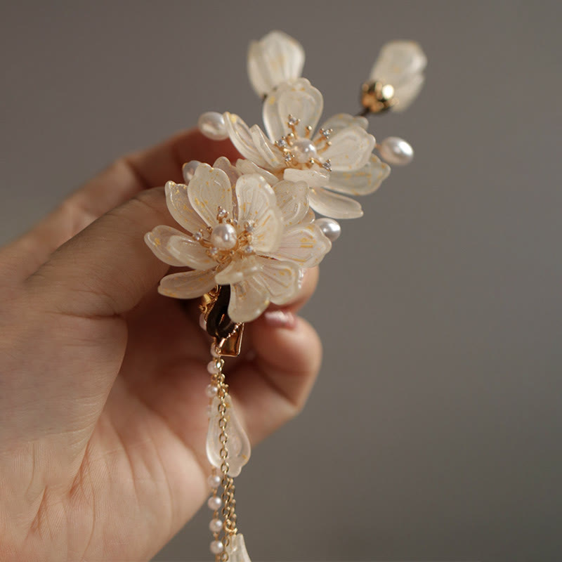 Pinza para el pelo lateral con borlas de magnolia clásicas y Buddha Stones