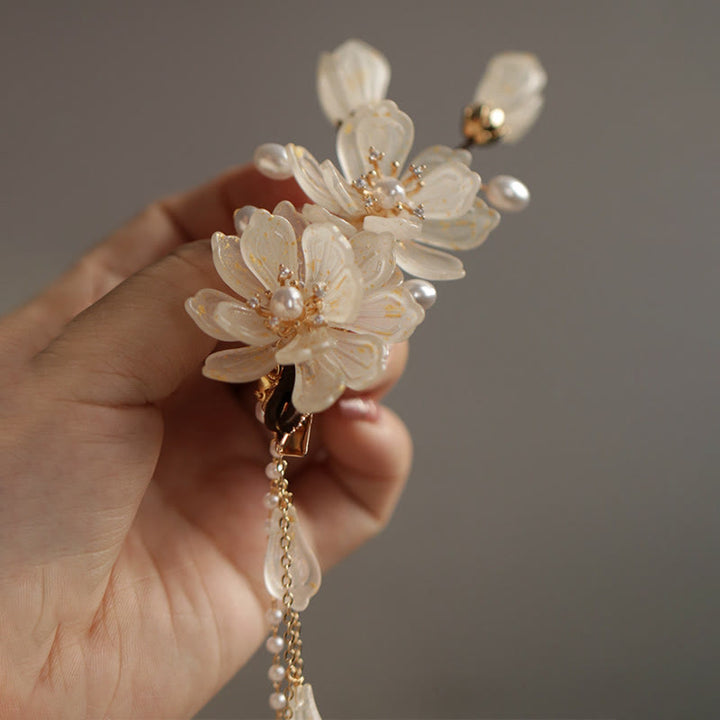 Pinza para el pelo lateral con borlas de magnolia clásicas y Buddha Stones