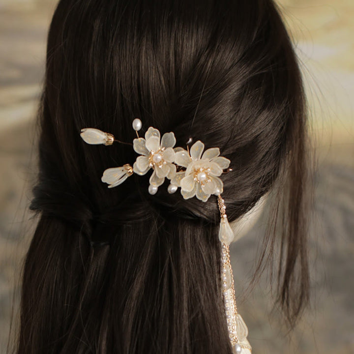 Pinza para el pelo lateral con borlas de magnolia clásicas y Buddha Stones
