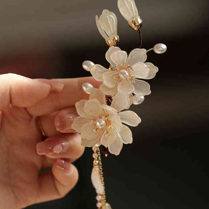 Pinza para el pelo lateral con borlas de magnolia clásicas y Buddha Stones