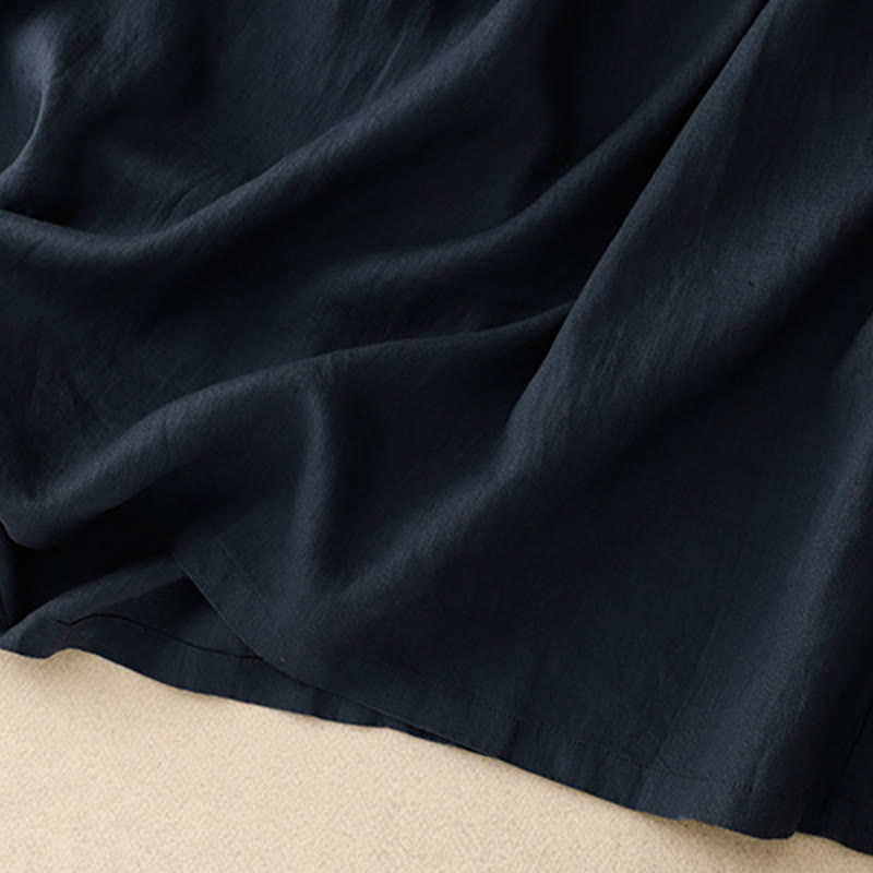 Vestido midi informal de lino y algodón con cuello redondo, mangas cortas, cordones y bolsillos de Buddha Stones - image 5