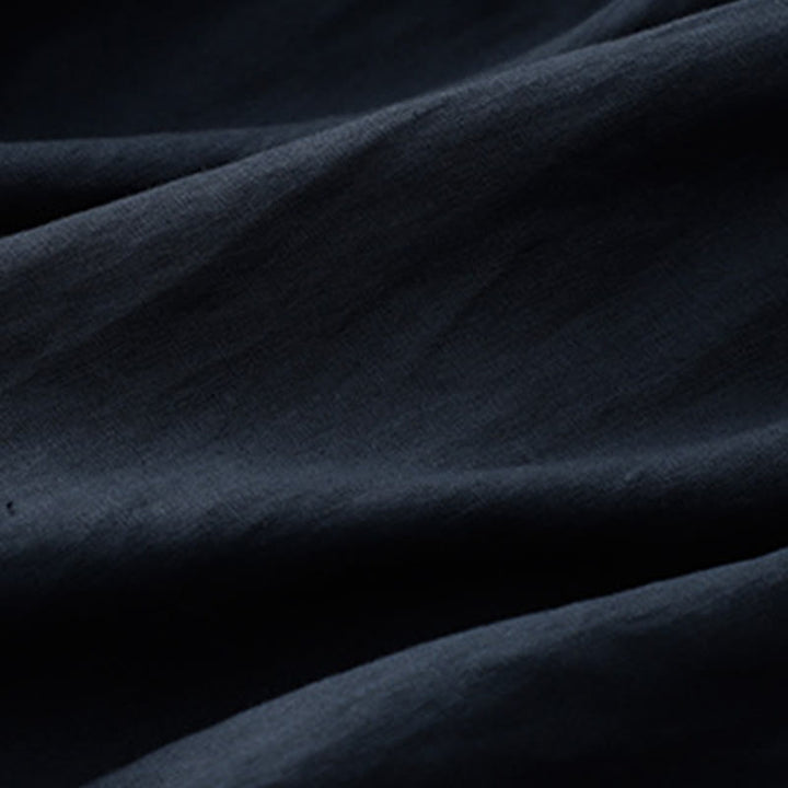 Vestido midi informal de lino y algodón con cuello redondo, mangas cortas, cordones y bolsillos de Buddha Stones - image 4