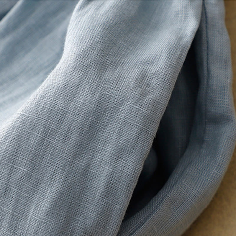 Vestido midi informal de lino y algodón con cuello redondo, mangas cortas, cordones y bolsillos de Buddha Stones - image 11