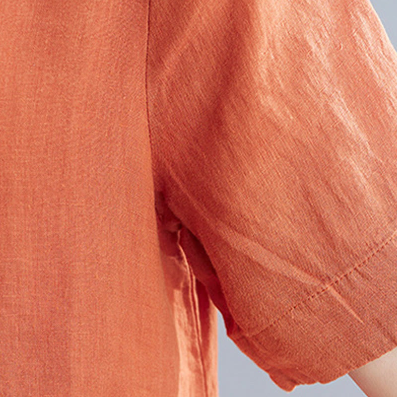 Vestido midi informal holgado de algodón y lino, color liso, con cuello redondo y media manga y bolsillos, de Buddha Stones - image 18