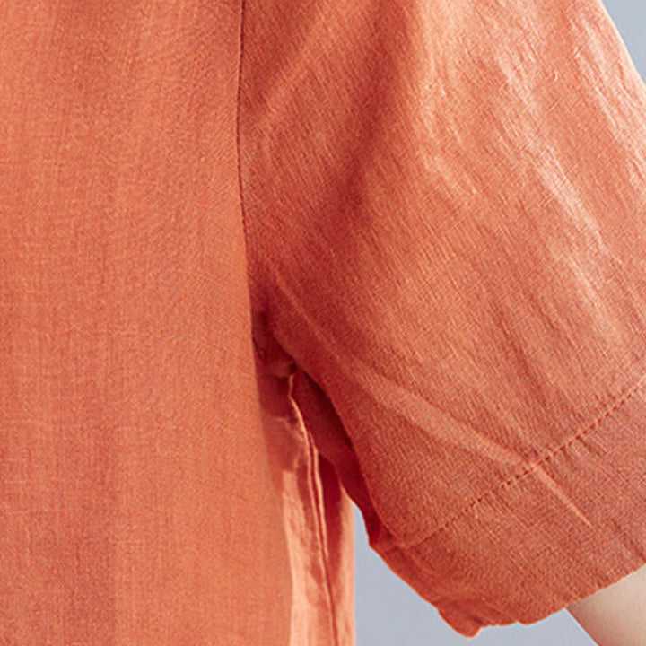 Vestido midi informal holgado de algodón y lino, color liso, con cuello redondo y media manga y bolsillos, de Buddha Stones - image 18