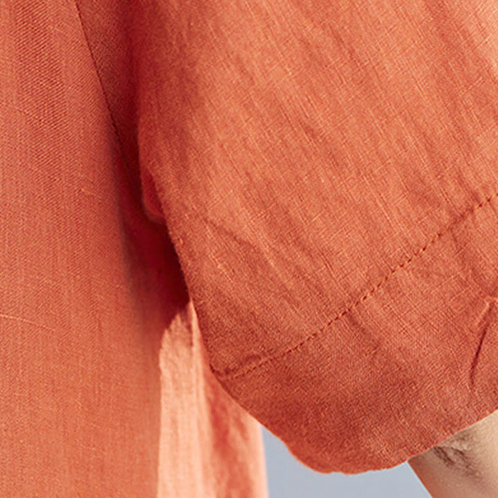 Vestido midi informal holgado de algodón y lino, color liso, con cuello redondo y media manga y bolsillos, de Buddha Stones - image 21