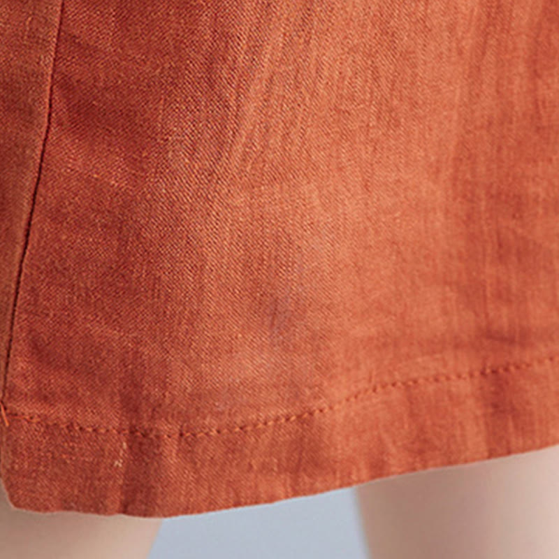 Vestido midi informal holgado de algodón y lino, color liso, con cuello redondo y media manga y bolsillos, de Buddha Stones - image 22