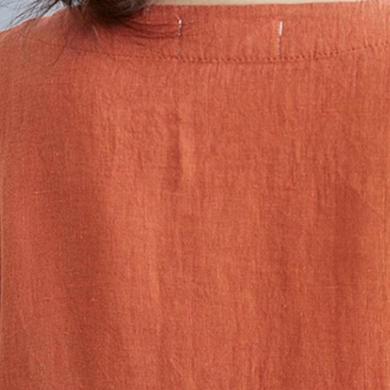 Vestido midi informal holgado de algodón y lino, color liso, con cuello redondo y media manga y bolsillos, de Buddha Stones - image 19