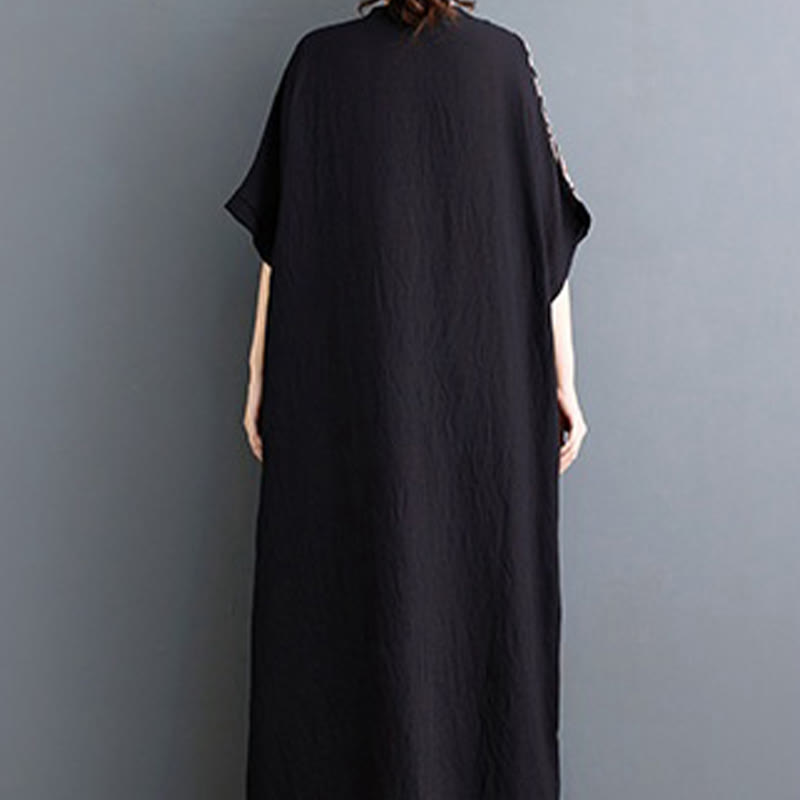 Vestido midi informal holgado con estampado de Buddha Stones, de lino y algodón teñido, con escote en V y media manga y bolsillos. - image 2