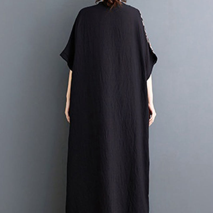 Vestido midi informal holgado con estampado de Buddha Stones, de lino y algodón teñido, con escote en V y media manga y bolsillos. - image 2