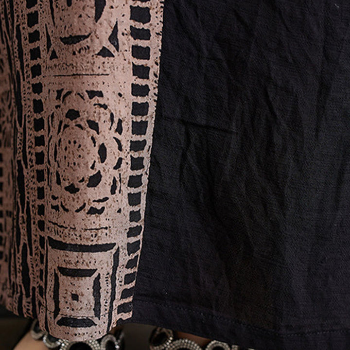 Vestido midi informal holgado con estampado de Buddha Stones, de lino y algodón teñido, con escote en V y media manga y bolsillos. - image 10