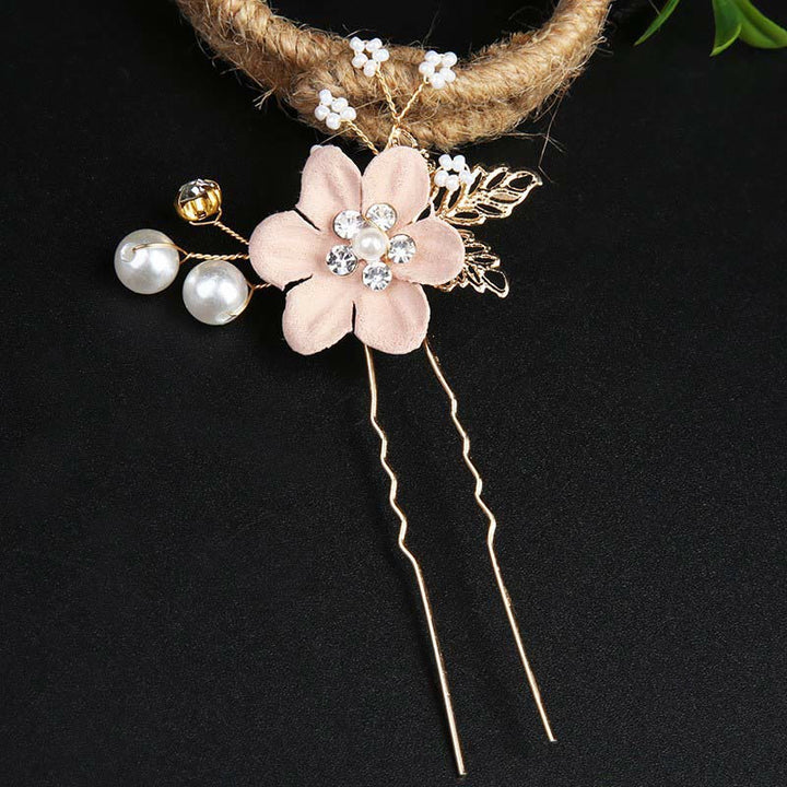 Juego de 4 peinetas para el pelo con forma de hoja dorada y flores y perlas hechas a mano con Buddha Stones